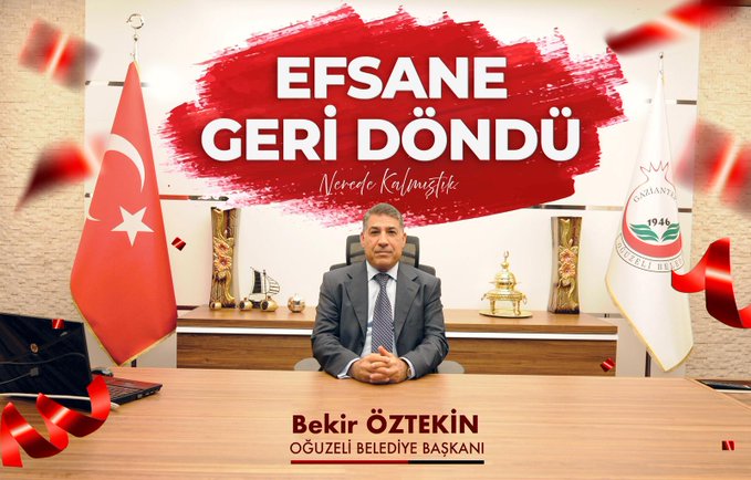  Gaziantep'in Merkez ilçesi Oğuzeli ilçesinde Bekir Öztekin Yeniden Refah Partisinin Belediye Başkanı olarak 10 yıl sonra tekrar kazandı.Efsane Geri Döndü.. 